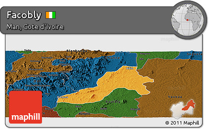 Political Panoramic Map of Facobly, darken