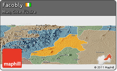 Political Panoramic Map of Facobly, semi-desaturated