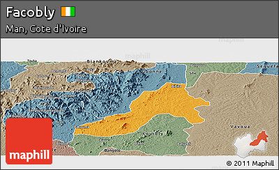 Political Panoramic Map of Facobly, semi-desaturated