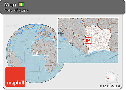 Gray Location Map of Man, highlighted country, hill shading