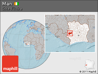 Gray Location Map of Man, highlighted country, hill shading