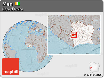 Gray Location Map of Man, highlighted country, hill shading