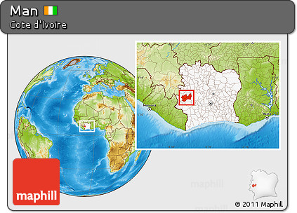 Physical Location Map of Man, highlighted country, within the entire country