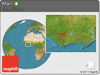 Satellite Location Map of Man, within the entire country