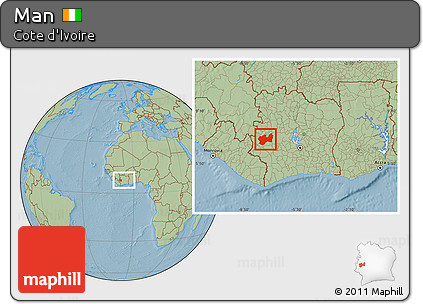 Savanna Style Location Map of Man, within the entire country, hill shading