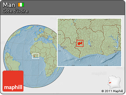 Savanna Style Location Map of Man, within the entire country, hill shading