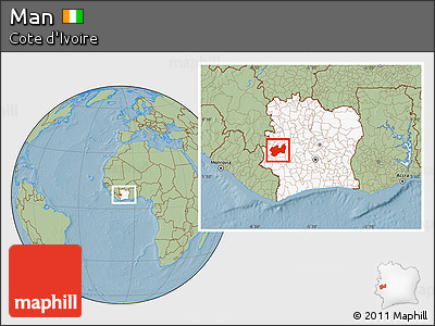 Savanna Style Location Map of Man, highlighted country, within the entire country, hill shading