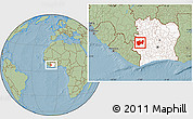 Savanna Style Location Map of Man, highlighted country, hill shading