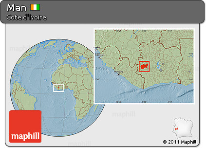 Savanna Style Location Map of Man, hill shading