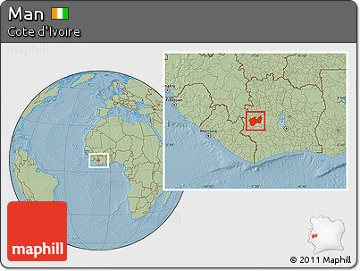 Savanna Style Location Map of Man, hill shading