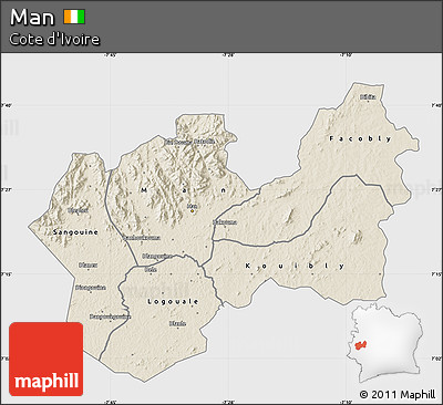Shaded Relief Map of Man, single color outside