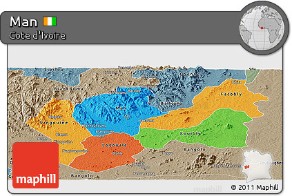 Political Panoramic Map of Man, semi-desaturated