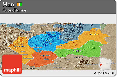 Political Panoramic Map of Man, semi-desaturated