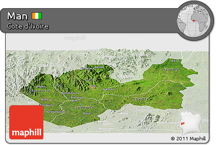 Satellite Panoramic Map of Man, lighten