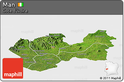Satellite Panoramic Map of Man, single color outside