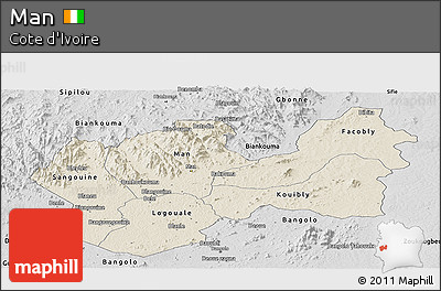Shaded Relief Panoramic Map of Man, desaturated