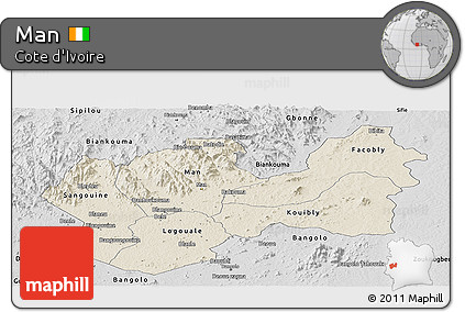 Shaded Relief Panoramic Map of Man, desaturated