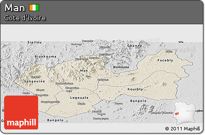 Shaded Relief Panoramic Map of Man, desaturated