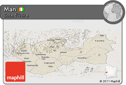 Shaded Relief Panoramic Map of Man, lighten