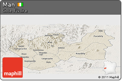 Shaded Relief Panoramic Map of Man, lighten
