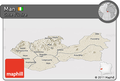 Shaded Relief Panoramic Map of Man, single color outside