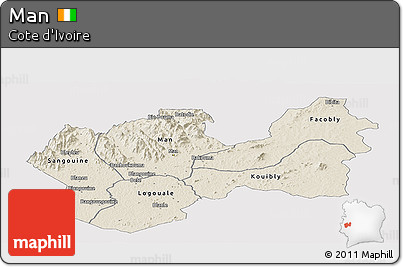 Shaded Relief Panoramic Map of Man, single color outside