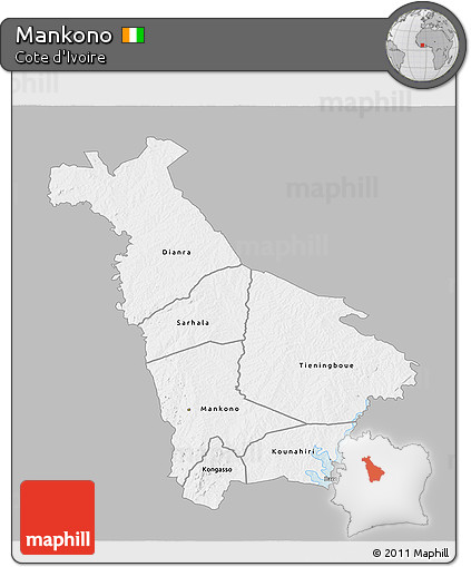 Gray 3D Map of Mankono, single color outside