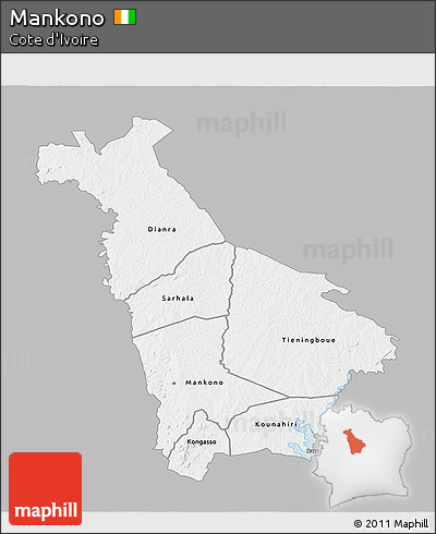 Gray 3D Map of Mankono, single color outside