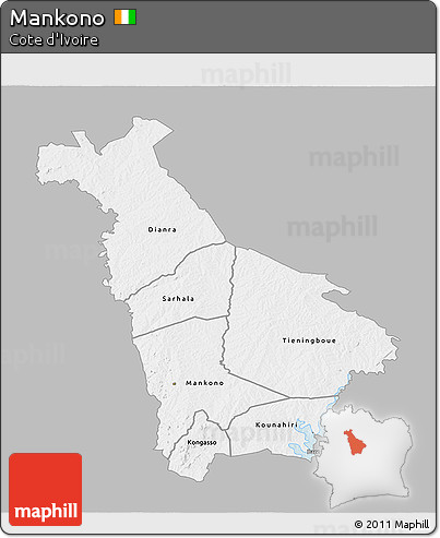 Gray 3D Map of Mankono, single color outside