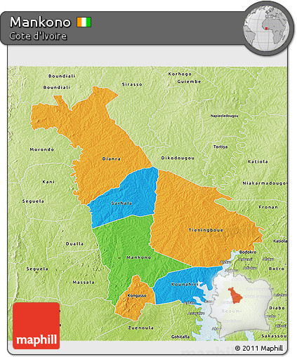 Political 3D Map of Mankono, physical outside