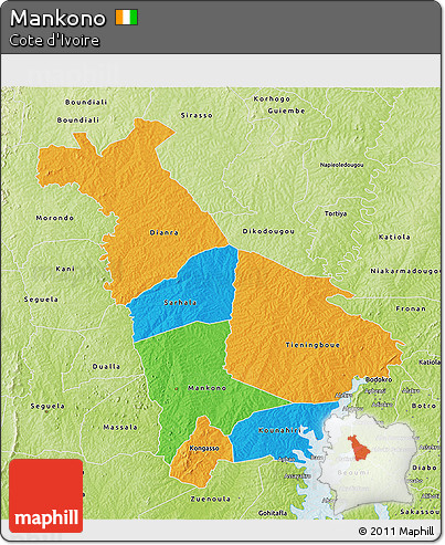 Political 3D Map of Mankono, physical outside