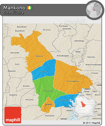 Political 3D Map of Mankono, shaded relief outside