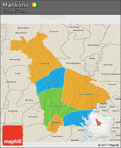 Political 3D Map of Mankono, shaded relief outside