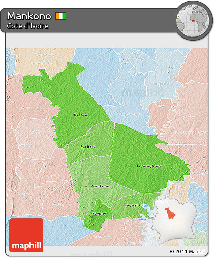 Political Shades 3D Map of Mankono, lighten