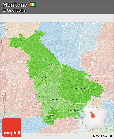 Political Shades 3D Map of Mankono, lighten