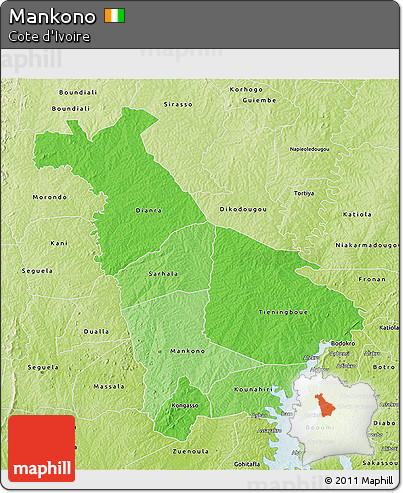 Political Shades 3D Map of Mankono, physical outside