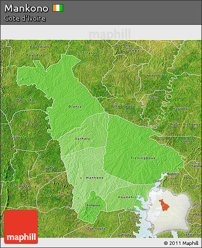 Political Shades 3D Map of Mankono, satellite outside
