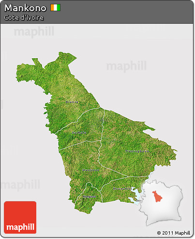 Satellite 3D Map of Mankono, cropped outside