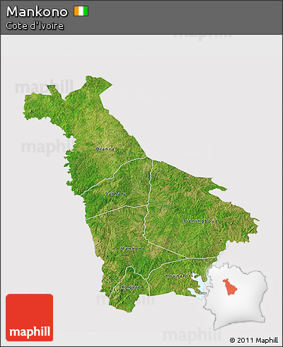 Satellite 3D Map of Mankono, cropped outside