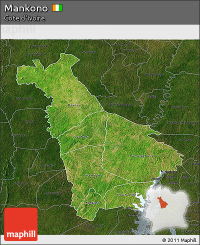 Satellite 3D Map of Mankono, darken