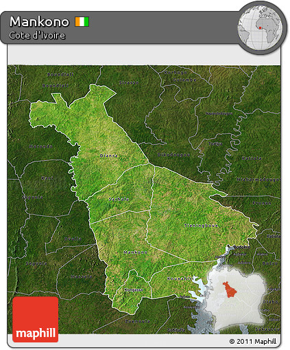 Satellite 3D Map of Mankono, darken