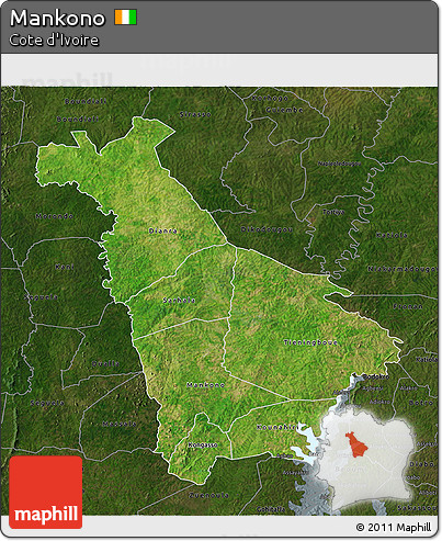 Satellite 3D Map of Mankono, darken