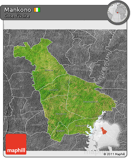 Satellite 3D Map of Mankono, desaturated
