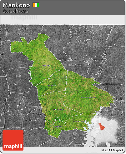 Satellite 3D Map of Mankono, desaturated