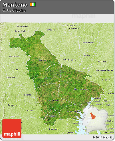 Satellite 3D Map of Mankono, physical outside