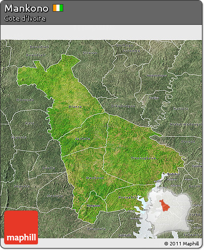 Satellite 3D Map of Mankono, semi-desaturated