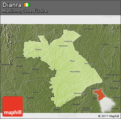 Physical 3D Map of Dianra, darken