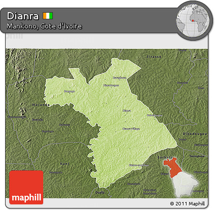 Physical 3D Map of Dianra, darken