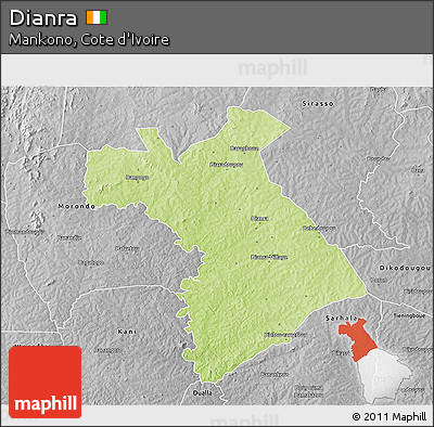 Physical 3D Map of Dianra, desaturated