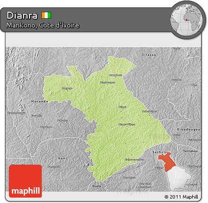 Physical 3D Map of Dianra, desaturated